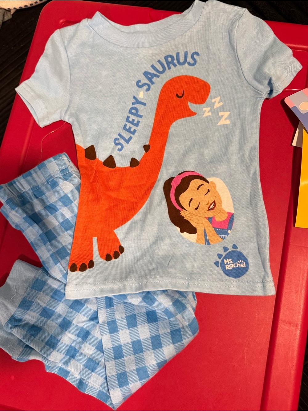 Kids 'Sleepy Saurus' Light Blue and Orange Pajama Set - Ms. Rachel